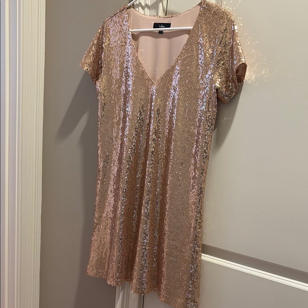 Gold sequin shift dress